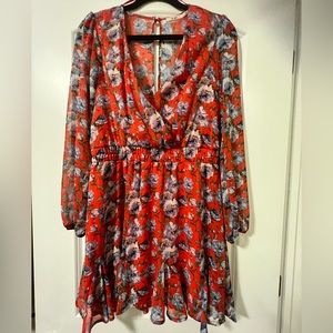 Women’s Floral Dress, Size Medium, Burnt Orange/Blue